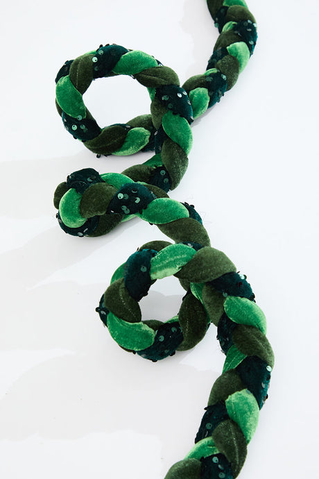 66" Green Velvet Sequin Braided Roping