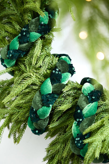 66" Green Velvet Sequin Braided Roping