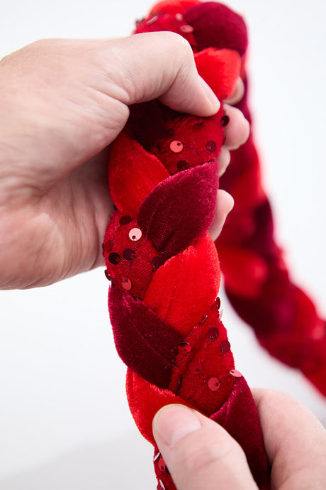 66" Red Velvet Sequin Braided Roping