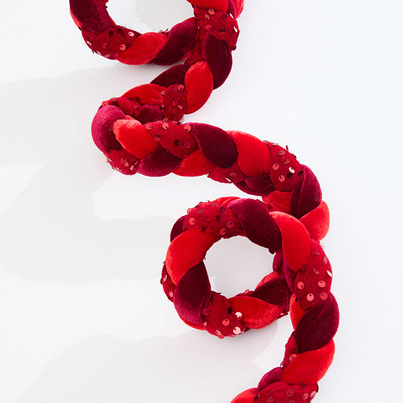 66" Red Velvet Sequin Braided Roping