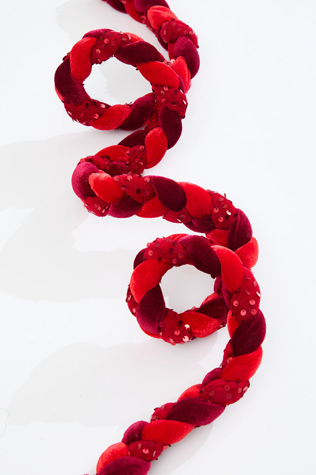 66" Red Velvet Sequin Braided Roping