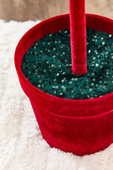 36" Red Velvet Sequin Bow Potted Ball Topiary