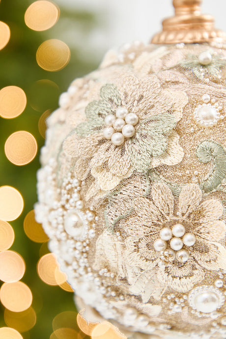 5" Embellished Pearl Glitter Ornament