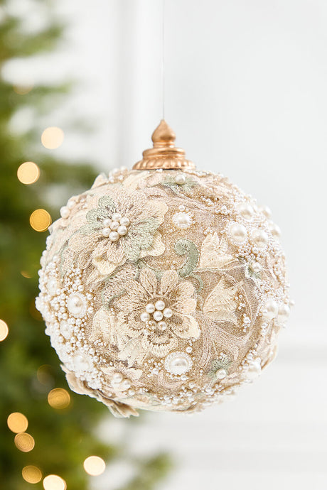 5" Embellished Pearl Glitter Ornament