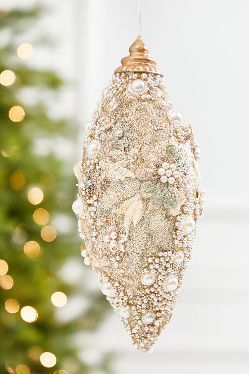 10" Embellished Pearl Glitter Finial Ornament