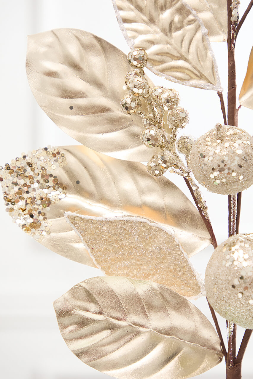 31" Glitter Beaded Fruited Magnolia Spray