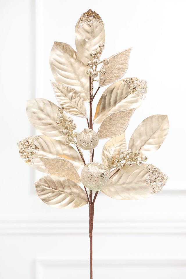 31" Glitter Beaded Fruited Magnolia Spray