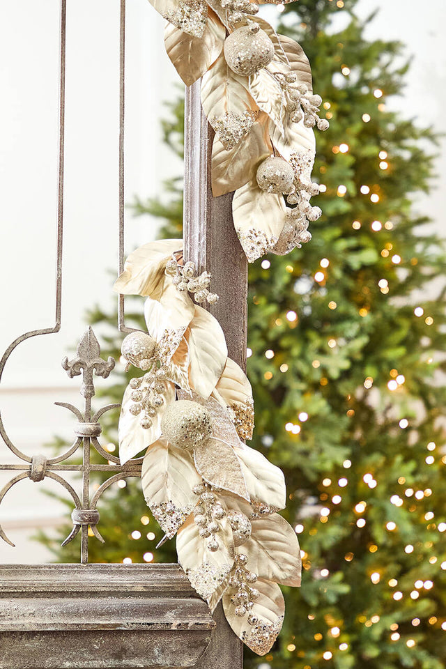48" Glitter Beaded Fruited Magnolia Garland