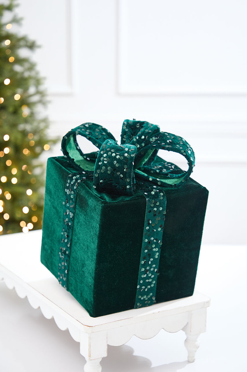 12" Green Velvet Sequin Gift Box