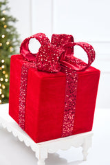 16" Red Velvet Sequin Gift Box