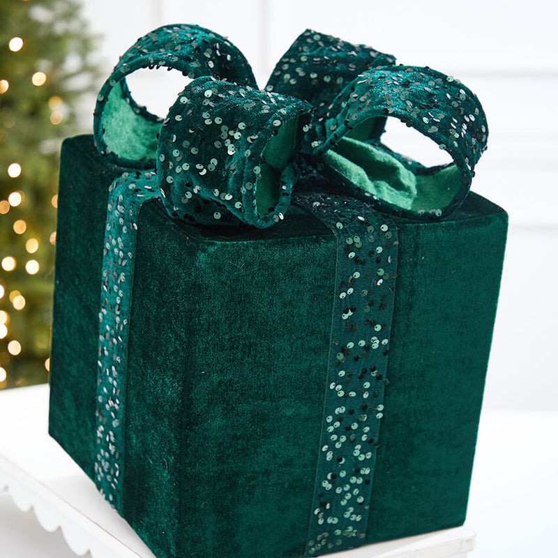 16" Green Velvet Sequin Gift Box