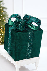 16" Green Velvet Sequin Gift Box