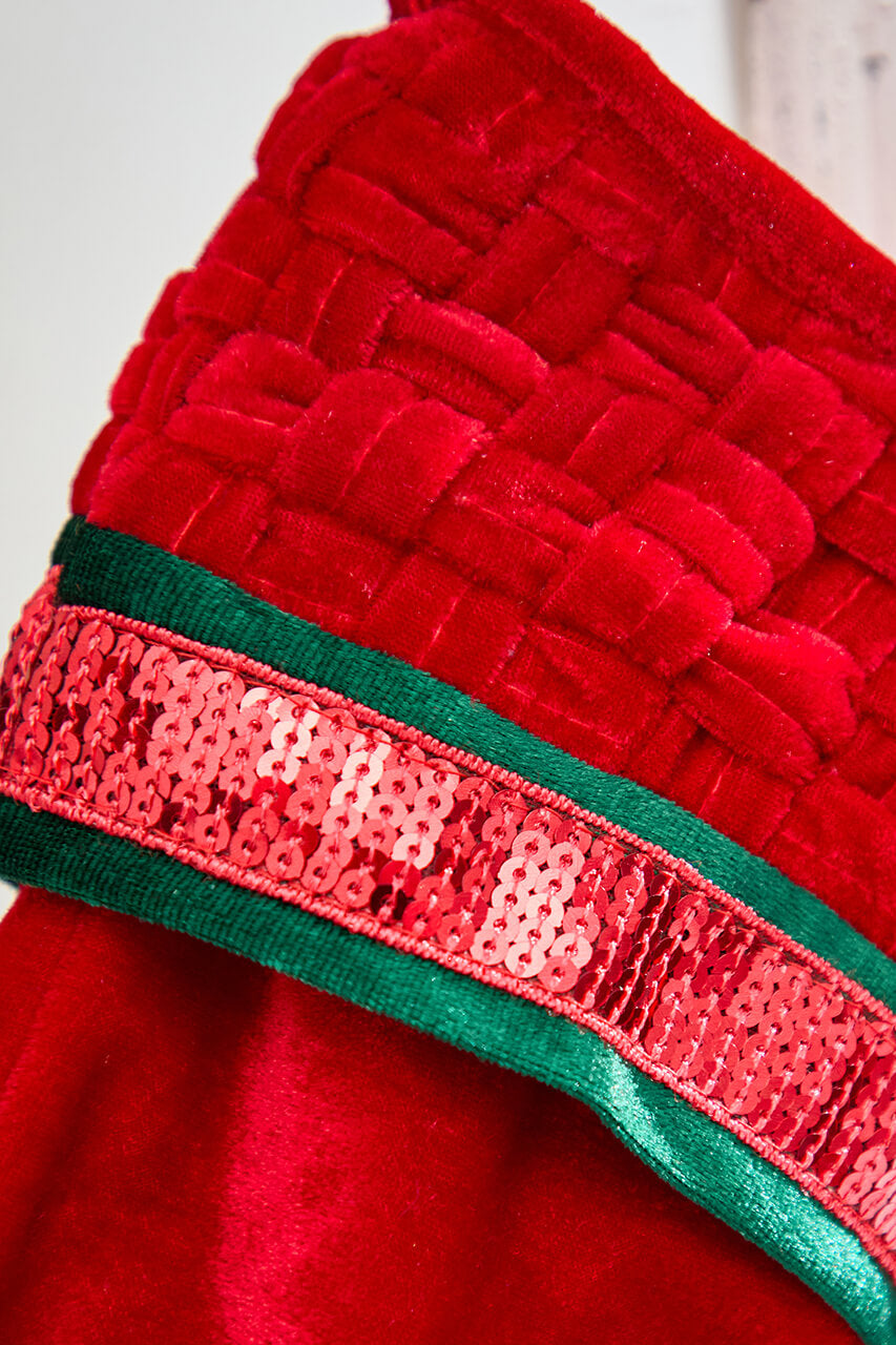 20" Red Velvet with Braided Cuff Stocking