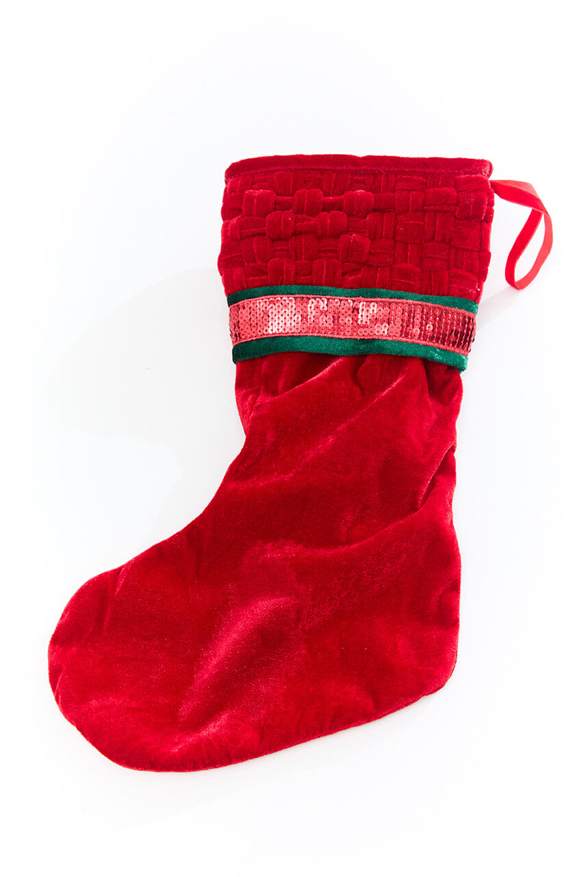 20" Red Velvet with Braided Cuff Stocking