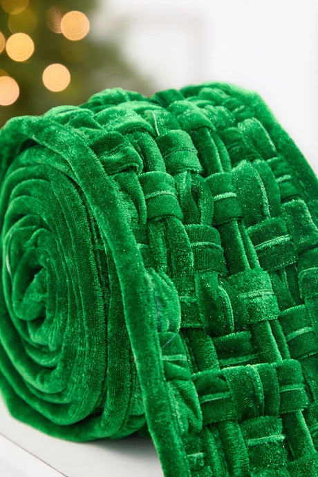 5" x 3 Yard Green Velvet Braided Ribbon