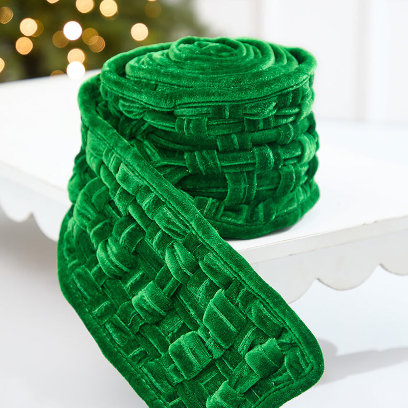 5" x 3 Yard Green Velvet Braided Ribbon