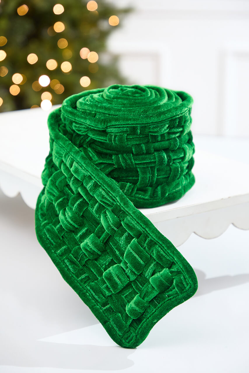 5" x 3 Yard Green Velvet Braided Ribbon