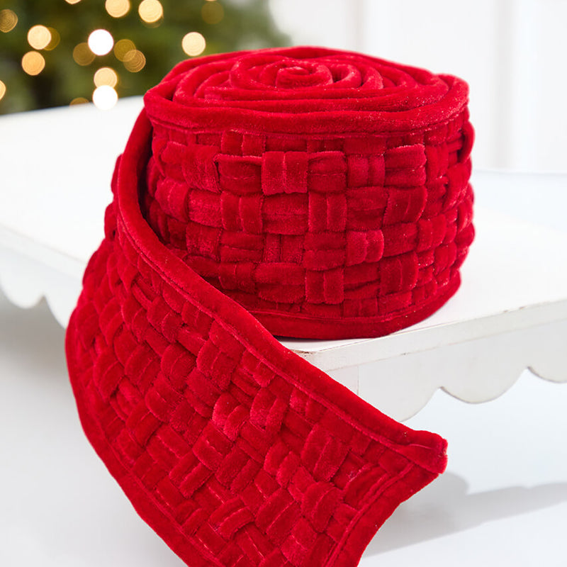 5" x 3 Yard Red Velvet Braided Ribbon
