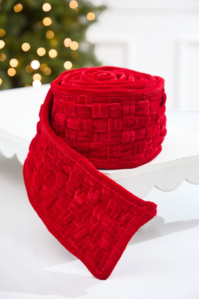 5" x 3 Yard Red Velvet Braided Ribbon