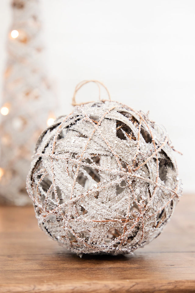 6" Natural Frost Vine Ball Ornament