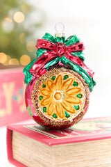 5" Reflector Ball with Bow Glass Ornament