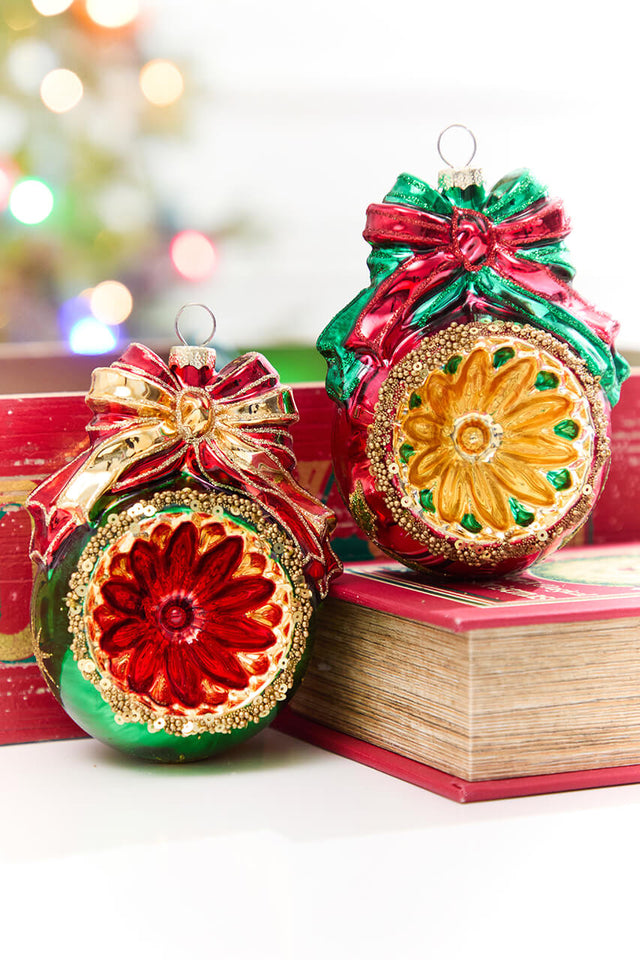 5" Reflector Ball with Bow Glass Ornament
