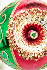 4" Regal Red & Green Reflector Glass Ball Ornament