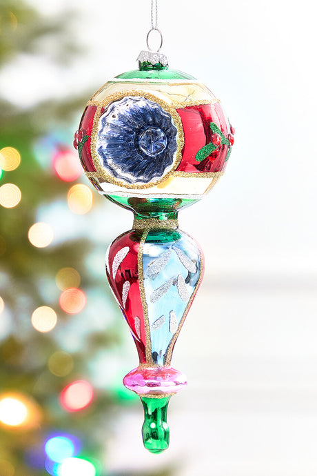 8" Glass Reflector Finial Ornament