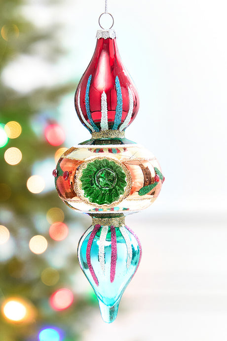 8" Glass Reflector Finial Ornament