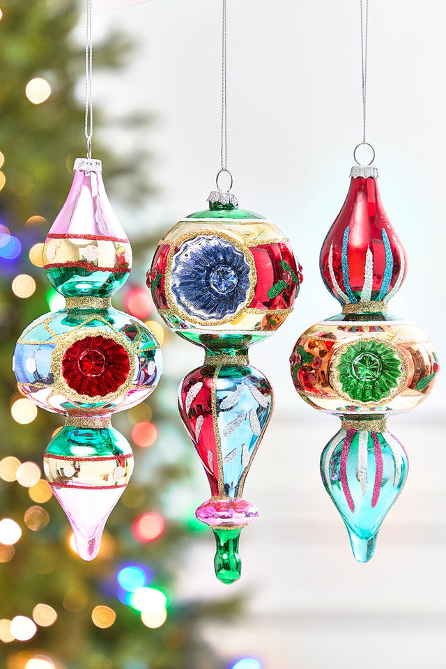 8" Glass Reflector Finial Ornament