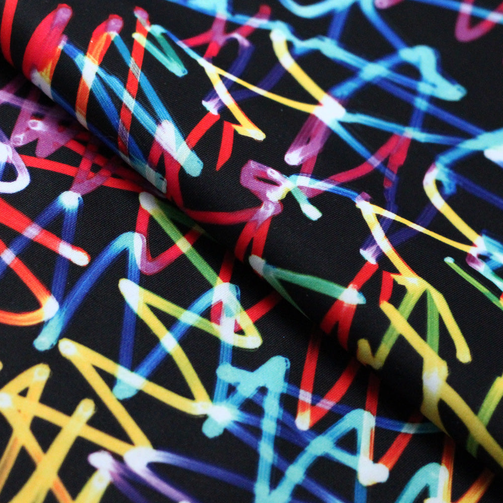 Scribbles Polyester Spandex Fabric - Multicolor Neon Lines, 58/60" Width (1 Yard)