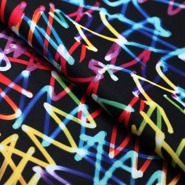 Scribbles Polyester Spandex Fabric - Multicolor Neon Lines, 58/60" Width (1 Yard)