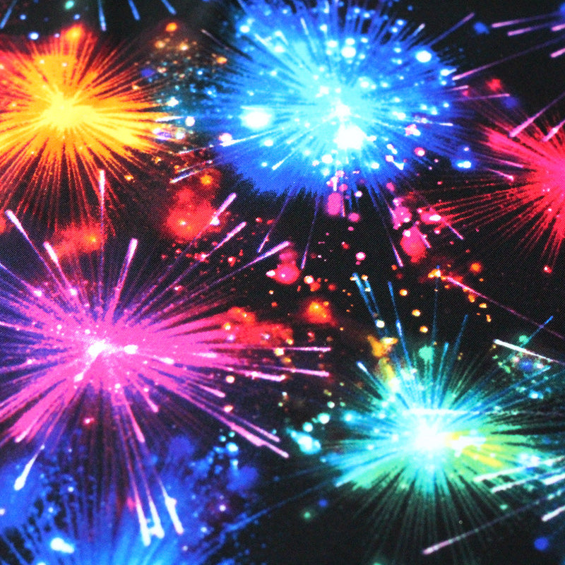 Fireworks Nylon Spandex Fabric - Multicolor Fireworks Print, 58/60" Width (1 Yard)