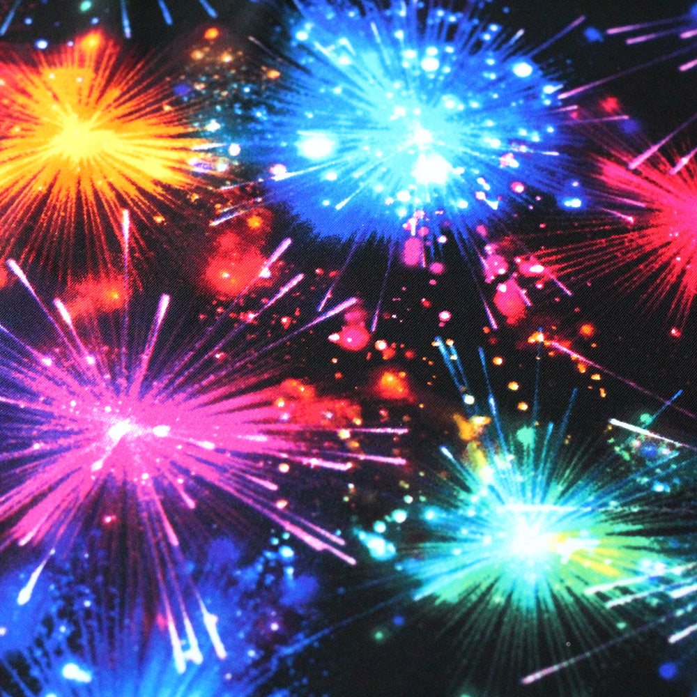 Fireworks Nylon Spandex Fabric - Multicolor Fireworks Print, 58/60" Width (1 Yard)