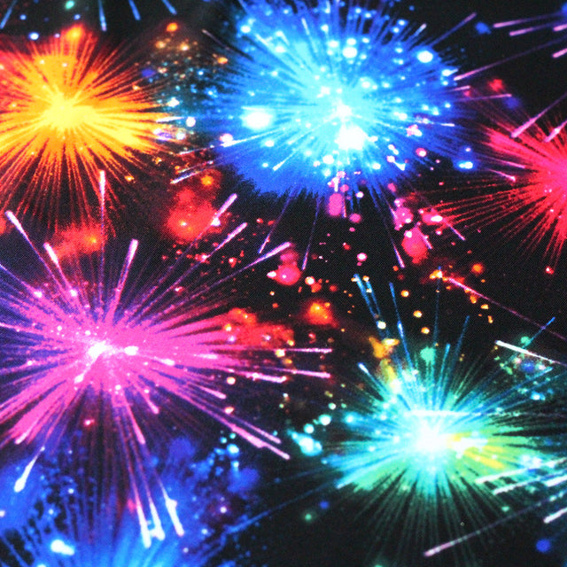 Fireworks Nylon Spandex Fabric - Multicolor Fireworks Print, 58/60" Width (1 Yard)