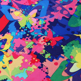 In Living Colors Poly Spandex Fabric - Colorful Butterfly Print, Multi Or Fuchsia Foil, 58/60" Width (1 Yard)