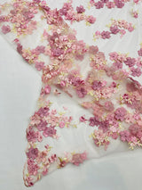 Multi Color 3D Floral Daisy Design Embroider Lace Fabric - Multi Color Floral Embroidery, 54" Width (1 Yard)
