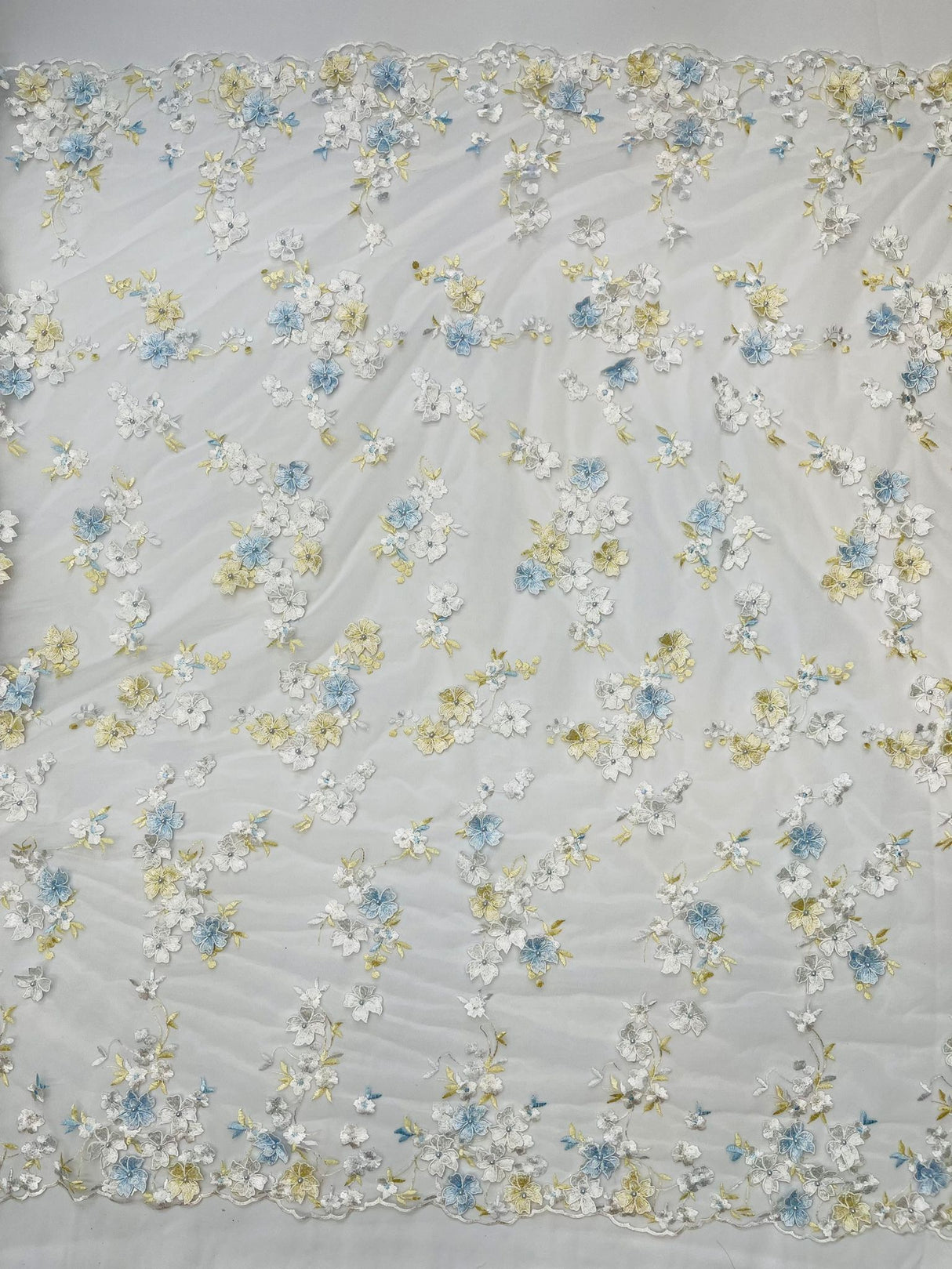 Multi Color 3D Floral Daisy Design Embroider Lace Fabric - Multi Color Floral Embroidery, 54" Width (1 Yard)