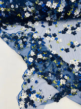 Multi Color 3D Floral Daisy Design Embroider Lace Fabric - Multi Color Floral Embroidery, 54" Width (1 Yard)