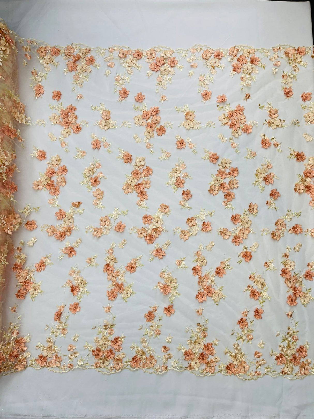Multi Color 3D Floral Daisy Design Embroider Lace Fabric - Multi Color Floral Embroidery, 54" Width (1 Yard)