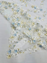 Multi Color 3D Floral Daisy Design Embroider Lace Fabric - Multi Color Floral Embroidery, 54" Width (1 Yard)