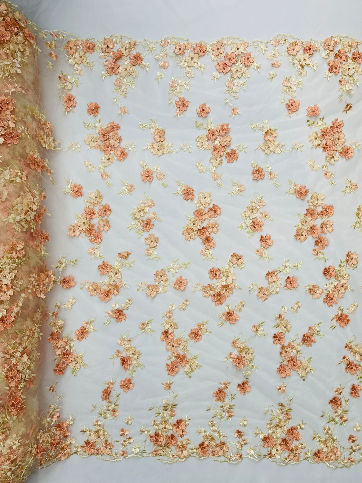 Multi Color 3D Floral Daisy Design Embroider Lace Fabric - Multi Color Floral Embroidery, 54" Width (1 Yard)