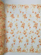 Multi Color 3D Floral Daisy Design Embroider Lace Fabric - Multi Color Floral Embroidery, 54" Width (1 Yard)