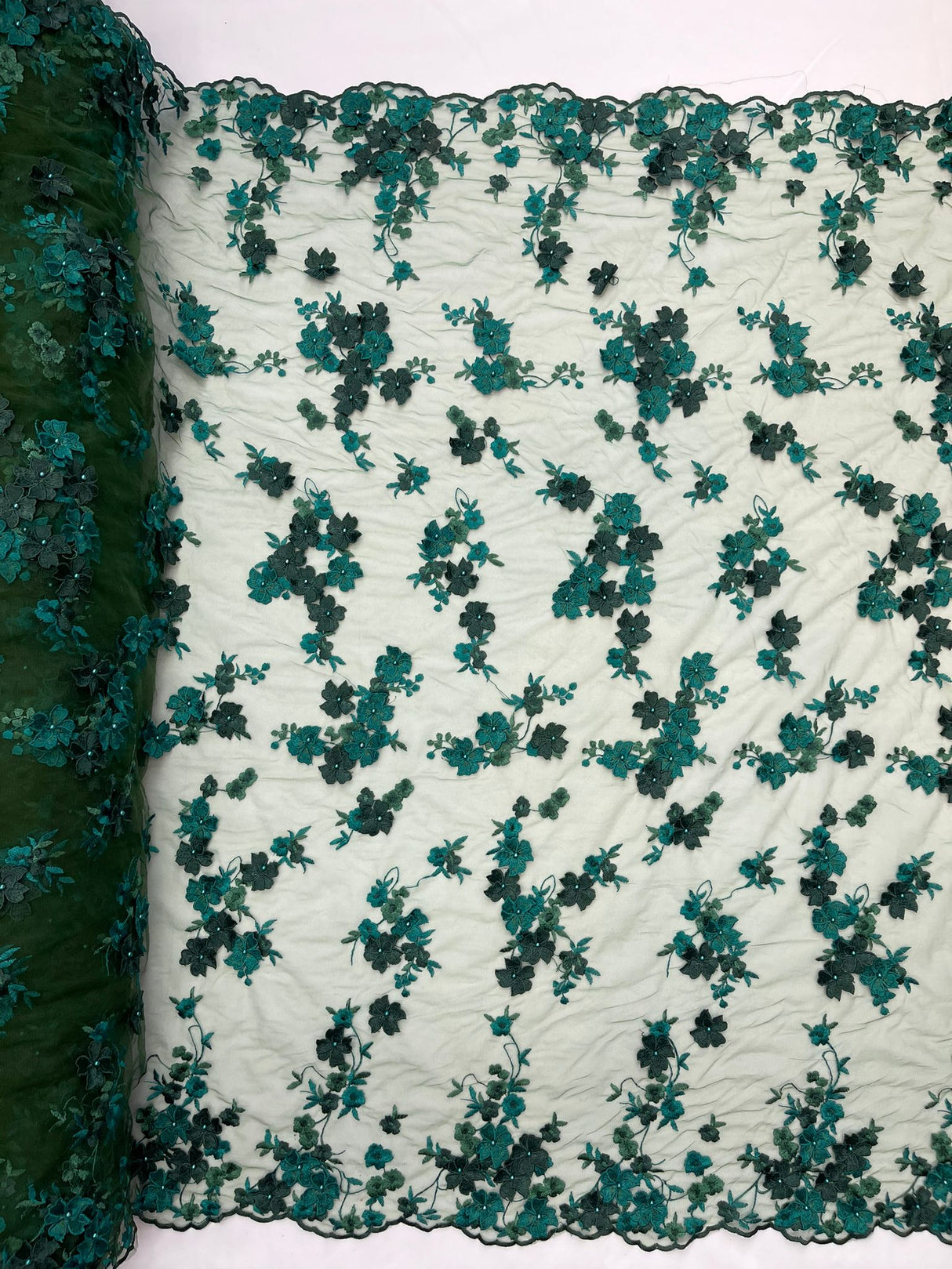 Multi Color 3D Floral Daisy Design Embroider Lace Fabric - Multi Color Floral Embroidery, 54" Width (1 Yard)