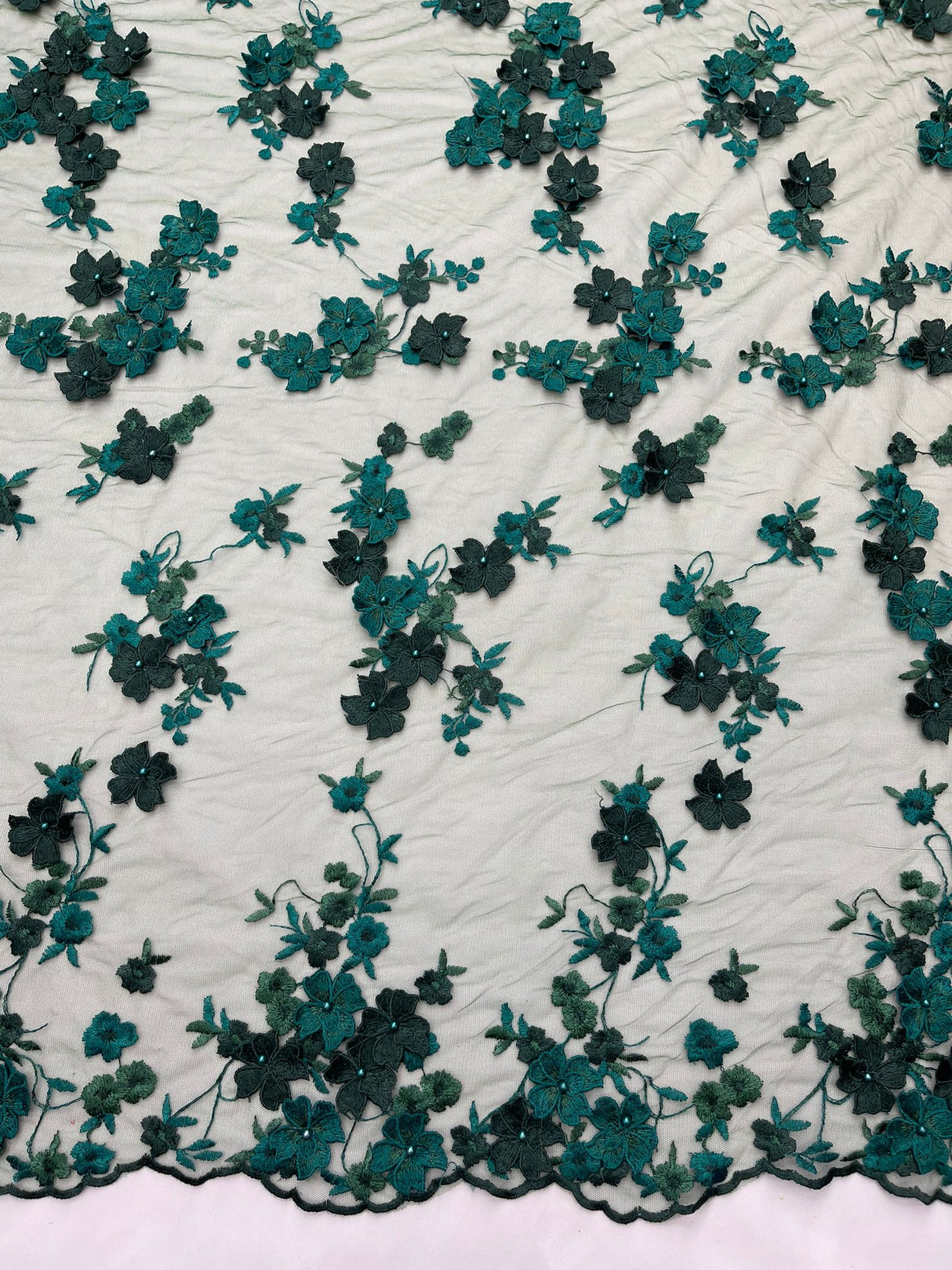 Multi Color 3D Floral Daisy Design Embroider Lace Fabric - Multi Color Floral Embroidery, 54" Width (1 Yard)
