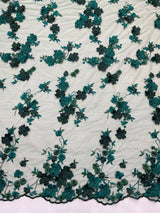 Multi Color 3D Floral Daisy Design Embroider Lace Fabric - Multi Color Floral Embroidery, 54" Width (1 Yard)