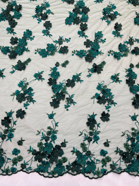 Multi Color 3D Floral Daisy Design Embroider Lace Fabric - Multi Color Floral Embroidery, 54" Width (1 Yard)