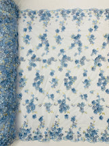 Multi Color 3D Floral Daisy Design Embroider Lace Fabric - Multi Color Floral Embroidery, 54" Width (1 Yard)