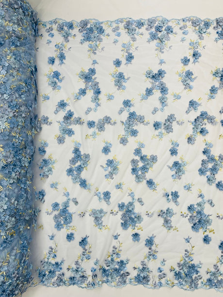 Multi Color 3D Floral Daisy Design Embroider Lace Fabric - Multi Color Floral Embroidery, 54" Width (1 Yard)