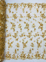Multi Color 3D Floral Daisy Design Embroider Lace Fabric - Multi Color Floral Embroidery, 54" Width (1 Yard)